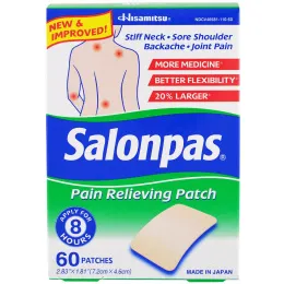 Salonpas, Обезболивающий пластырь, 60 пластырей, 2,83"х1,81" (7,19 х 4,6 см)