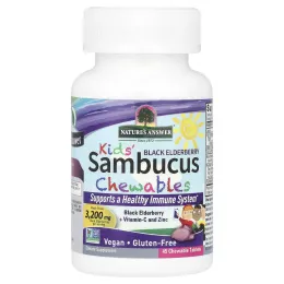 Nature's Answer, Kid's Sambucus, жевательные таблетки из черной бузины с витамином C и цинком, 45 жевательных таблеток