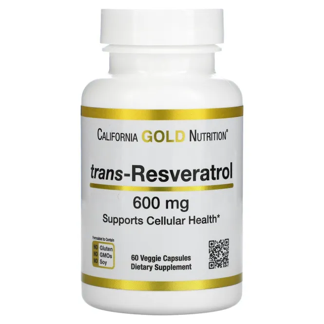 California Gold Nutrition, транс-ресвератрол, 600 мг, 60 вегетарианских капсул
