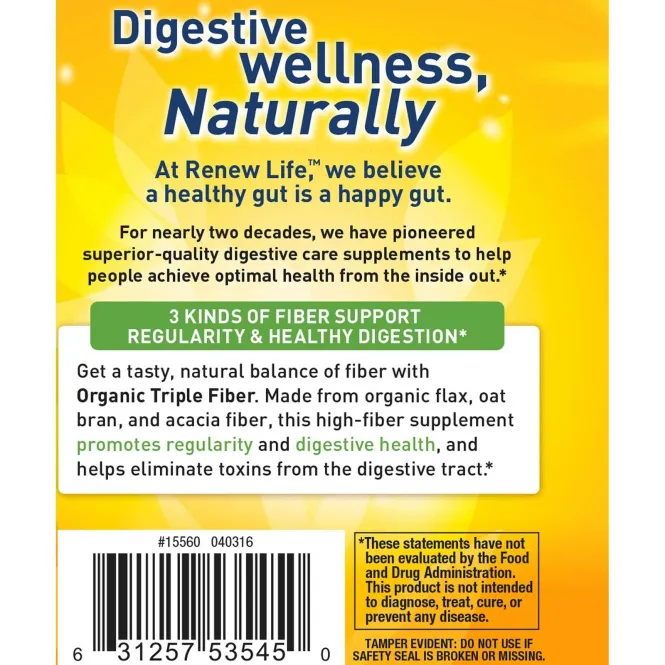 Renew Life, Organic Triple Fiber, сбалансированная формула с клетчаткой, 340 г