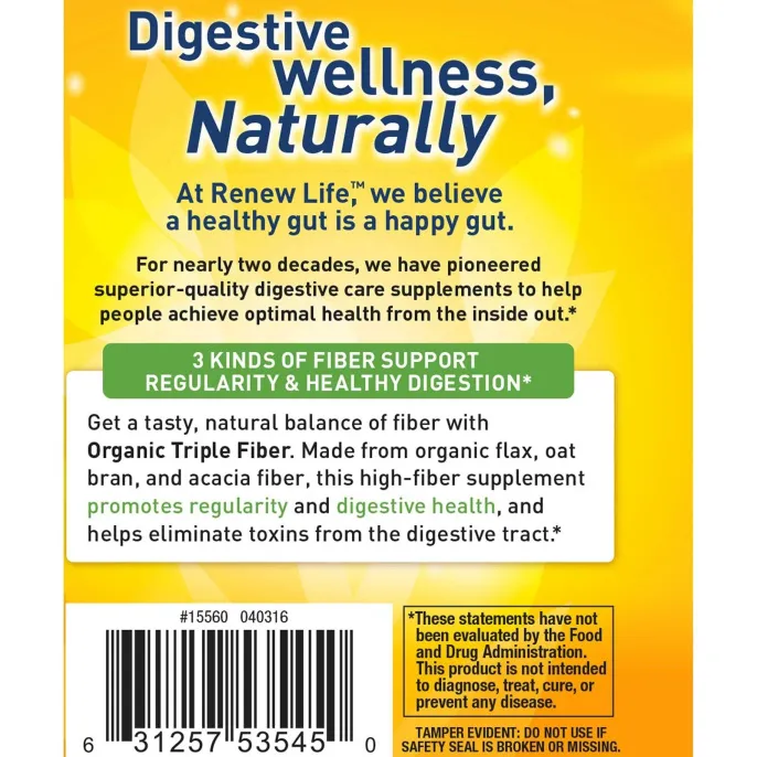 Renew Life, Organic Triple Fiber, сбалансированная формула с клетчаткой, 340 г