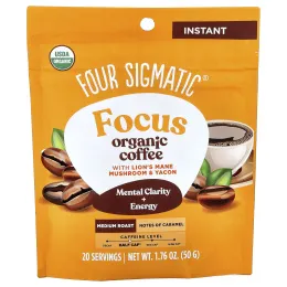 Four Sigmatic, Focus, органический растворимый кофе с грибом ежовиком гребенчатым и яконом, средняя обжарка, 50 г (1,76 унции)