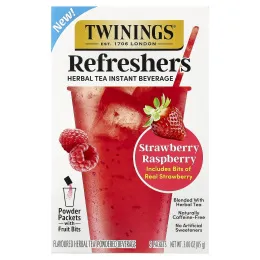 Twinings, Refreshers, растворимый напиток на основе травяного чая, клубника и малина, без кофеина, 5 пакетиков по 17 г (0,6 унции)