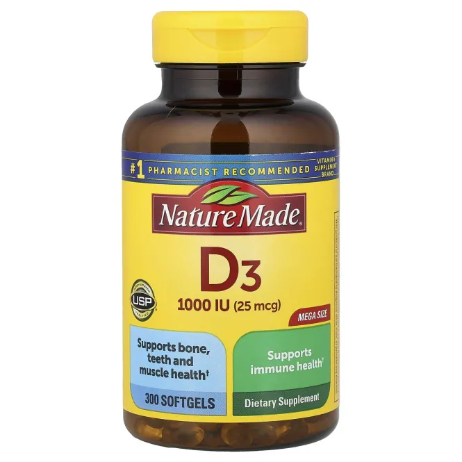Nature Made, витамин D3, 25 мкг (1000 МЕ), 300 мягких таблеток