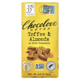 Chocolove, Молочный шоколад с тоффи и миндалем, 33% какао, 90 г (3,2 унции)