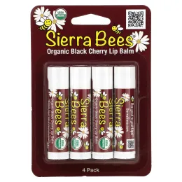Sierra Bees, Органический бальзам для губ, Черная вишня, 4 штуки, 4,25 г (0,15 унции)