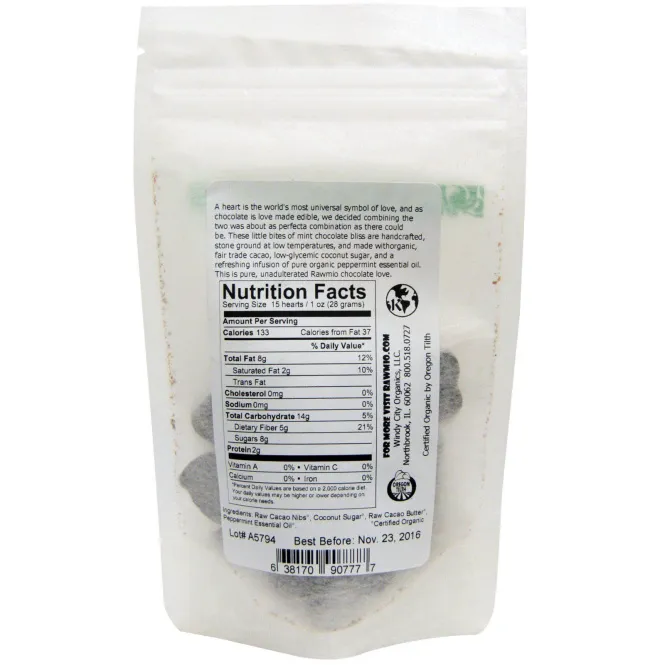 Rawmio, Сердечки из шоколада и мяты, 2 унции (57 г)