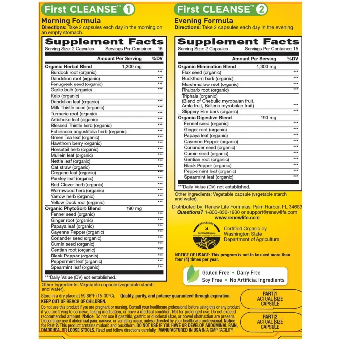 Renew Life, Gentle Care, First Cleanse, 2 бутылочки по 30 вегетарианских капсул