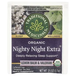 Traditional Medicinals, Nighty Night Extra®, органическая мелисса и валериана, без кофеина, 48 чайных пакетиков в упаковке, 72 г (2,53 унции)