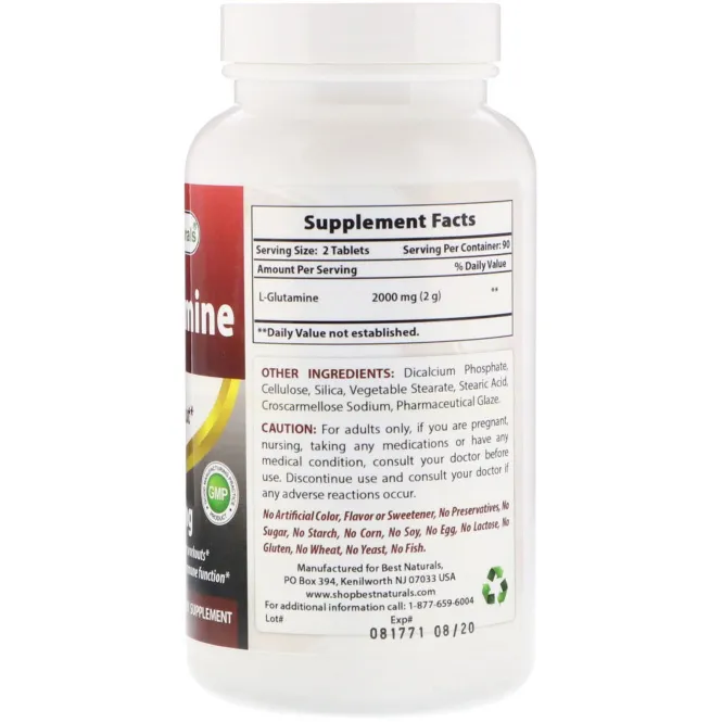 Best Naturals, L-Glutamine, 1000 mg, 180 Tablets