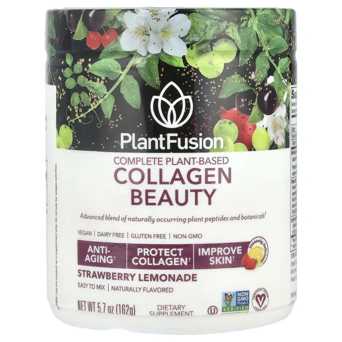 PlantFusion, Комплекс с растительными пептидами, Collagen Beauty, клубничный лимонад, 180 г