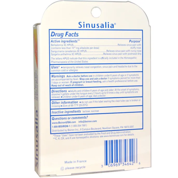Boiron, Sinusalia, средство от синусита, 2 тубы, приблизительно 80 быстрорастворимых гранул в каждой