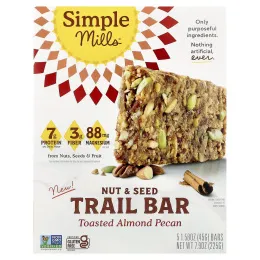 Simple Mills, батончик с орехами и семенами, с обжаренным миндалем и пеканом, 5 батончиков по 45 г (1,58 унции)
