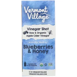 Vermont Village, Organic, Apple Cider Vinegar Shot, Blueberries & Honey, 12 Pack, 1 oz (28 g) Each
