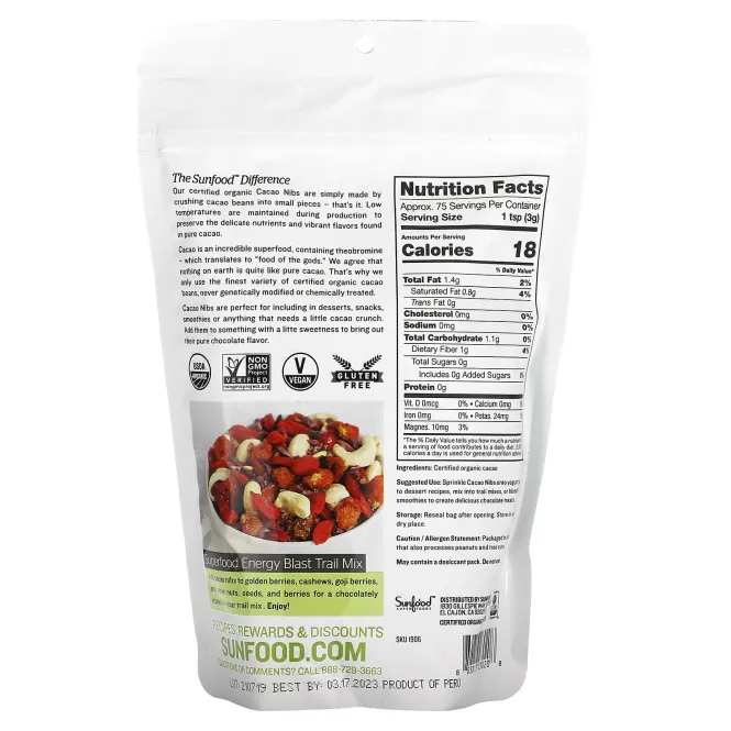 Sunfood, Ядра какао-бобов, 8 унций (227 г)