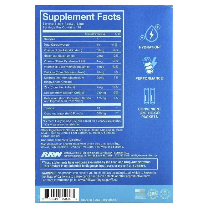 Raw Nutrition, Bum, Hydration, электролитная формула, со вкусом голубой малины, 20 пакетиков по 6,1 г (0,22 унции)