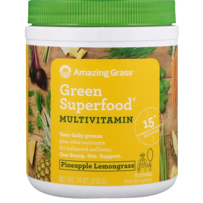 Amazing Grass, Зеленая чудо-пища, мультивитамин, ананас и померанцевая трава, 210 г