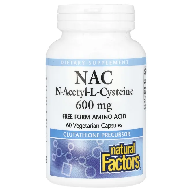 Natural Factors, NAC, N-ацетил-L-цистеин, 600 мг, 60 вегетарианских капсул