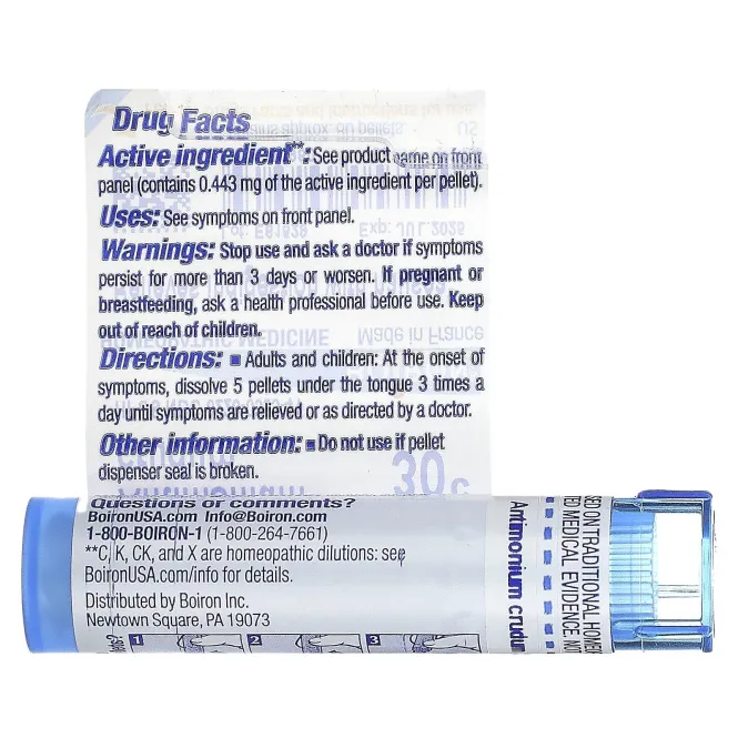 Boiron, Single Remedies, Антимониум крудум, 30C, прибл. 80 гранул