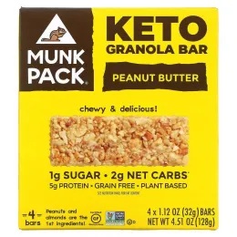 Munk Pack, Keto Granola, батончик с арахисовой пастой, 4 батончика, 32 г (1,12 унции) каждый