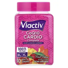 Viactiv, комплекс коэнзима Q10 для здоровья сердца с витаминами D3 и K2, фруктовый вкус, 30 жевательных таблеток