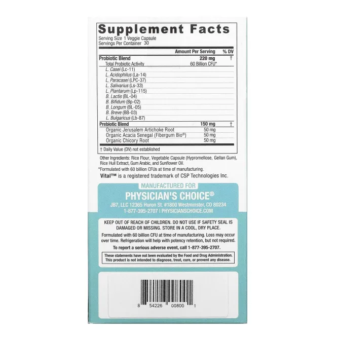 Physician's Choice, 60 Billion Probiotic, 30 Vegetarian Capsules