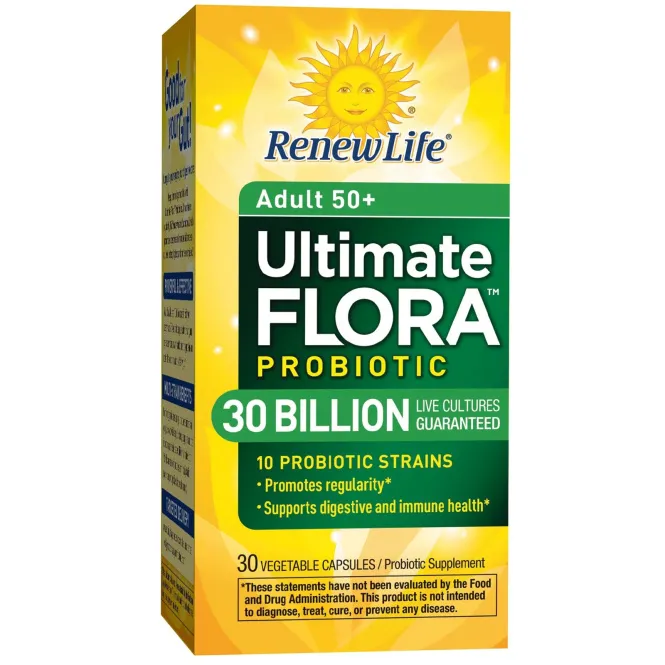 Renew Life, Для взрослых в возрасте 50 лет и старше, Ultimate Flora Probiotic, 30 миллиардов живых культур, 30 капсул в оболочке растительного происхождения