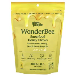 Plant People, WonderBee®, жевательные таблетки с медом из суперпродуктов, лимон, MGO 400+, 30 жевательных таблеток