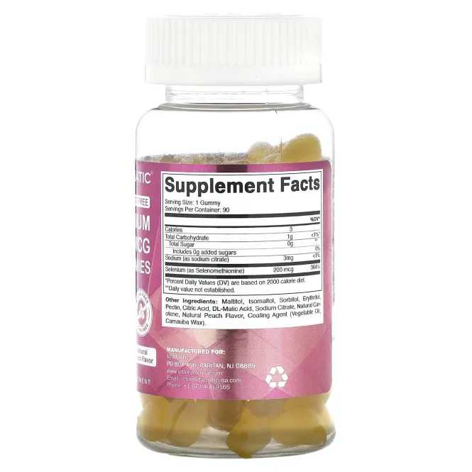 Vitamatic, Селен, натуральный персик, 200 мкг, 90 жевательных таблеток