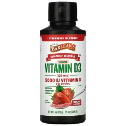 Barlean's, Seriously Delicious, Liquid Vitamin D3, Strawberry Milkshake, 125 mcg, 5000 МЕ, 5.6 oz (159 g)