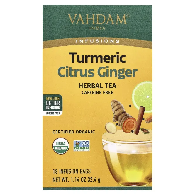 VAHDAM India, Infusions, травяной чай, куркума и цитрус имбирь, без кофеина, 18 пакетиков для заваривания, 32,4 г (1,14 унции)