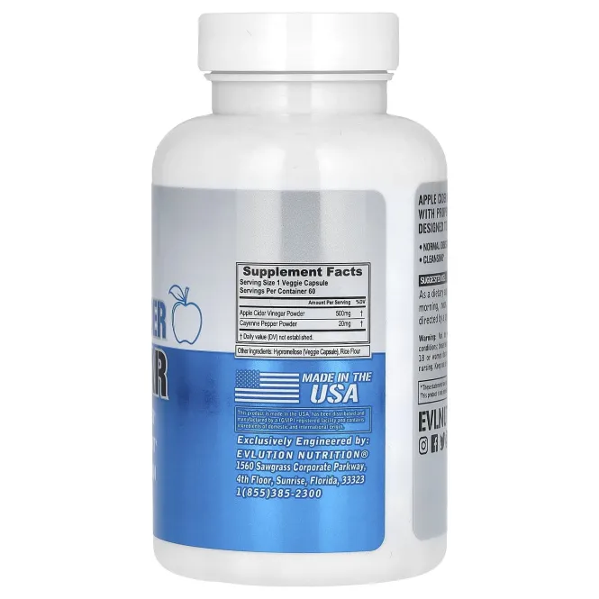 EVLution Nutrition, Яблочный уксус, 60 капсул