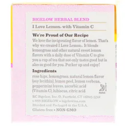 Bigelow, Herbal Tea, I Love Lemon with Vitamin C, Caffeine Free, 20 Tea Bags, 1.28 oz (36 g)