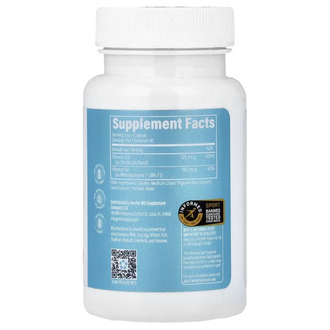 Revive, витамины K2 и D3, 60 капсул