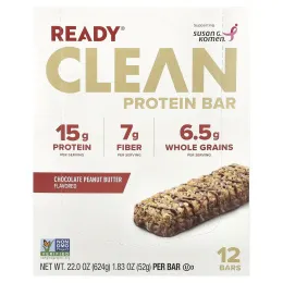 Ready, Clean Protein Bar, шоколадно-арахисовая паста, 12 батончиков, 52 г (1,83 унции)