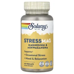 Solaray, StressMag, магний и ашваганда, 60 растительных капсул