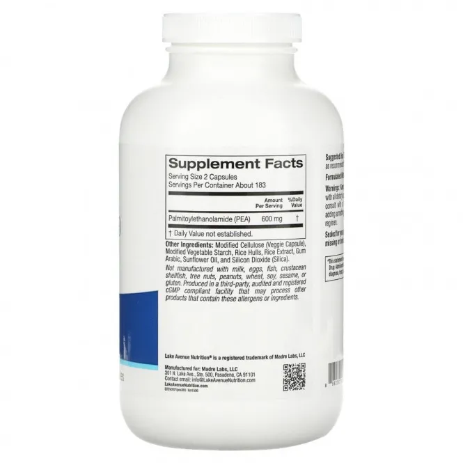 Lake Avenue Nutrition, ПЭА (пальмитоилэтаноламид), 300 мг, 365 растительных капсул