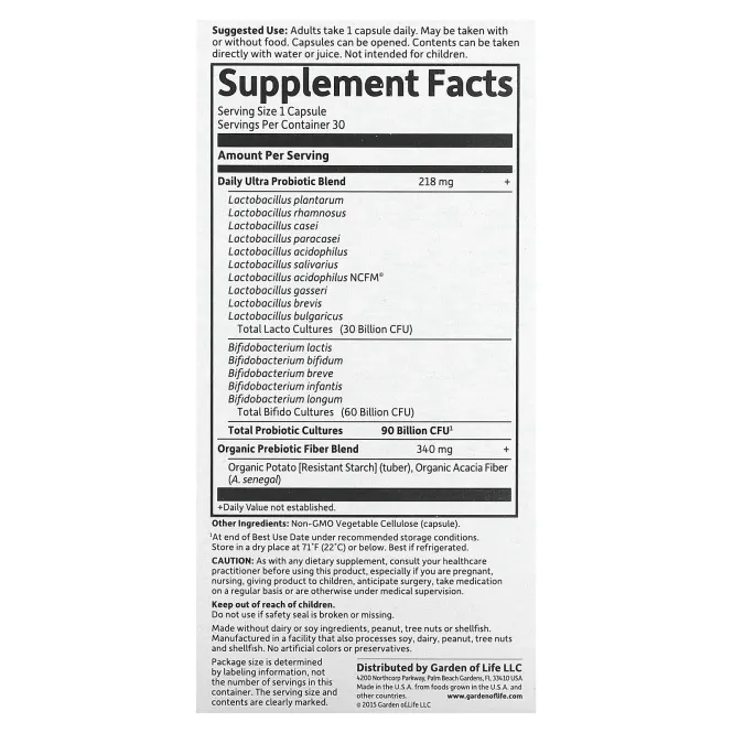 Garden of Life, Dr. Formulated Probiotics, пробиотики, для приема один раз в день, 90 млрд бактерий, 30 вегетарианских капсул