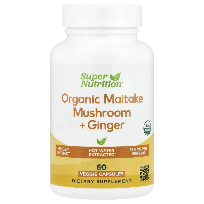 Super Nutrition, органический гриб-баран с имбирём, 60 вегетарианских капсул