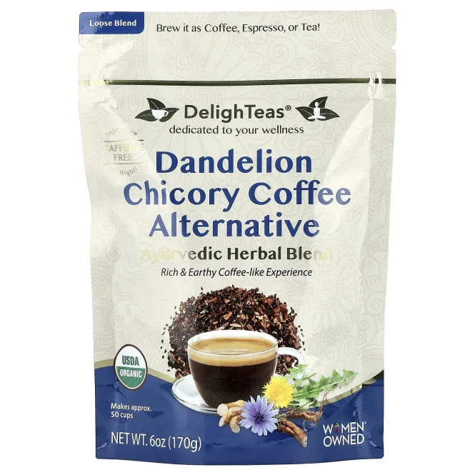 DelighTeas, аюрведическая травяная смесь, одуванчик и цикорий, альтернатива кофе, без кофеина, 170 г (6 унций)