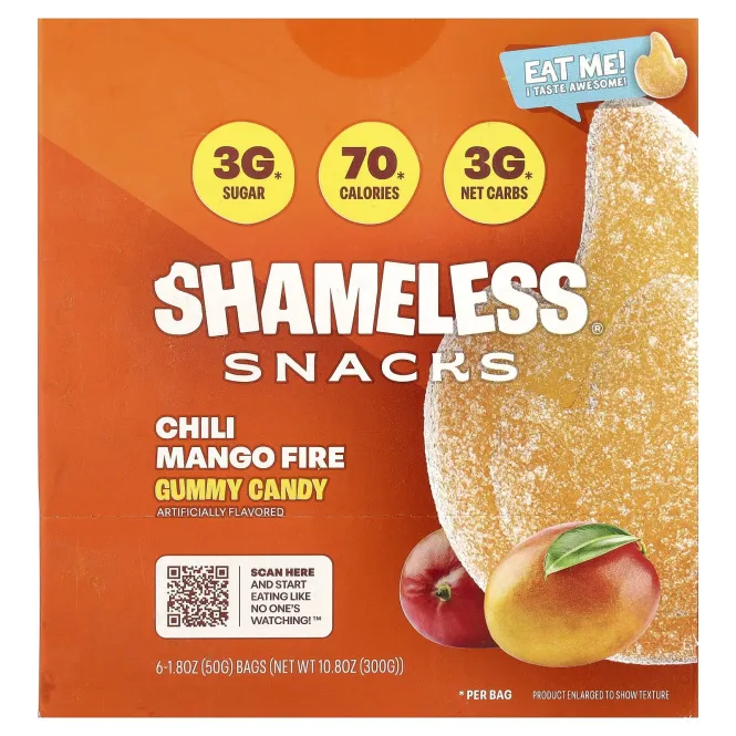 Shameless Snacks, жевательные конфеты, со вкусом чили и манго, 6 пакетиков по 50 г (1,8 унции)