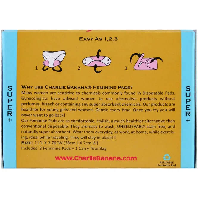 Charlie Banana, 3 супер + женские прокладки, Цветочные, 3 прокладки