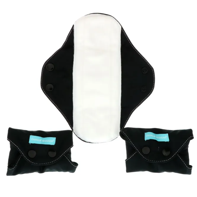Charlie Banana, Regular Feminine Pads, Black, 3 Pads + 1 Tote Bag