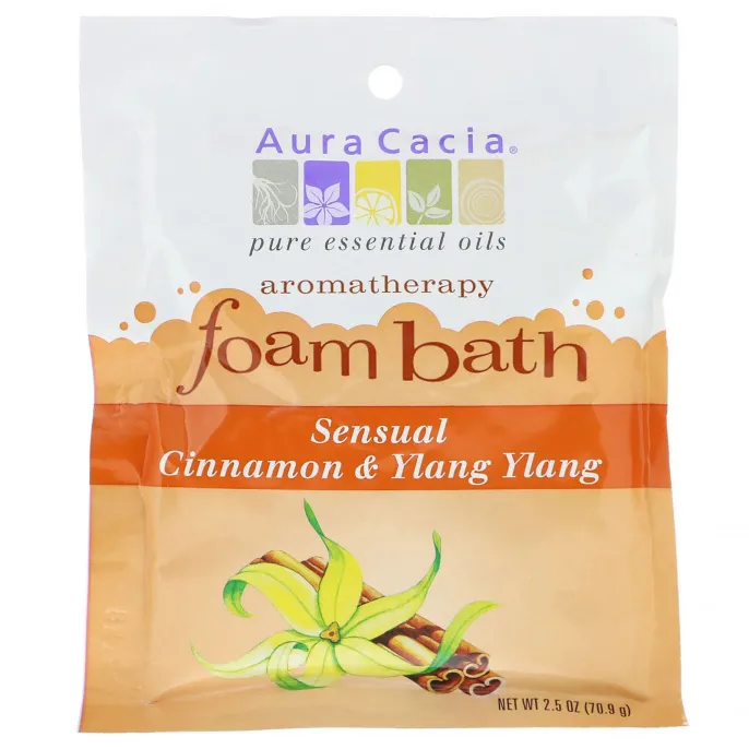 Aura Cacia, Ароматерапевтическая пена для ванны, чувственная корица и иланг-иланг, 2,5 унции (70,9 г)