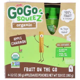 GoGo SqueeZ, Органическое яблочное пюре, яблоко-корица, 4 пакетика по 3,2 унц. (90 г)