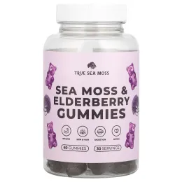 True Sea Moss, Жевательные мармеладки с морским мхом и бузиной, 60 шт.