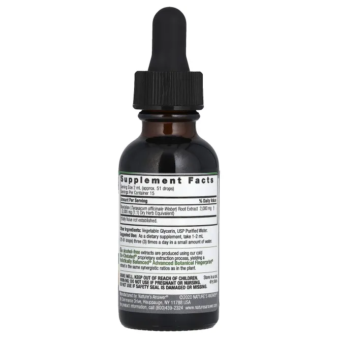 Nature's Answer, Одуванчик, без спирта, 2000 мг, 1 жидкая унция (30 мл)