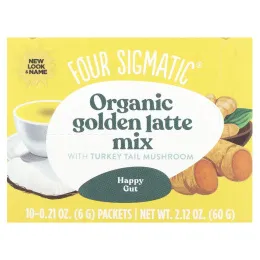 Four Sigmatic, смесь для приготовления органического золотого латте с трутовиком разноцветным, без кофеина, 10 пакетиков по 6 г (0,21 унции)