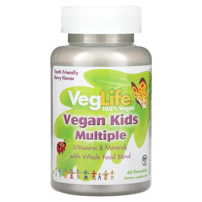 VegLife, Мультивитамины для детей растительного происхождения, вкус ягод, 60 жевательных таблеток