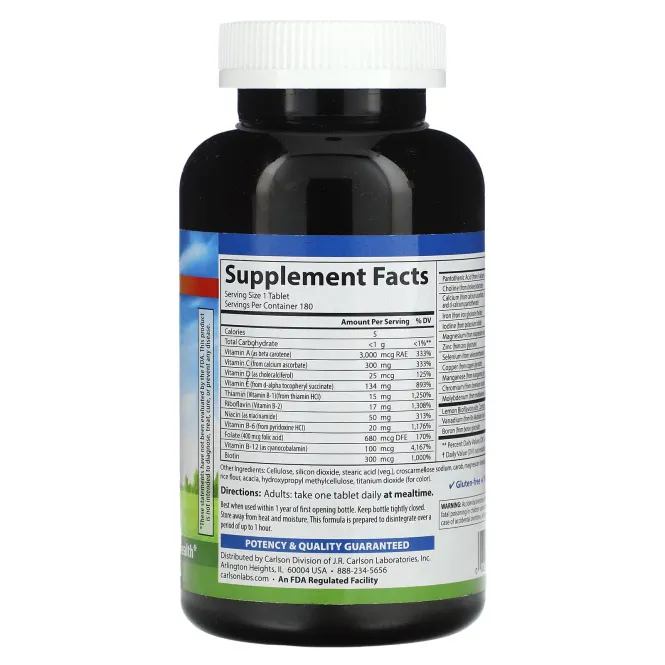 Carlson, Super 1 Daily, вегетарианская поливитаминная формула, 180 таблеток